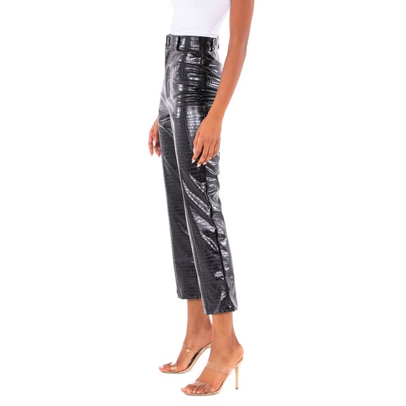 Bardot Croc Embossed Pants High Waist‎ Faux Leather Black US M/6 - Picture 1 of 7